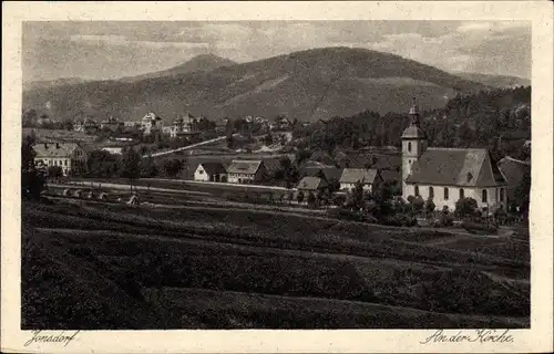 Ak Jonsdorf in Sachsen, An der Kirche, Panorama