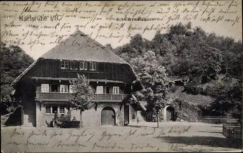Ak Karlsruhe Baden, am Schwarzwaldhaus