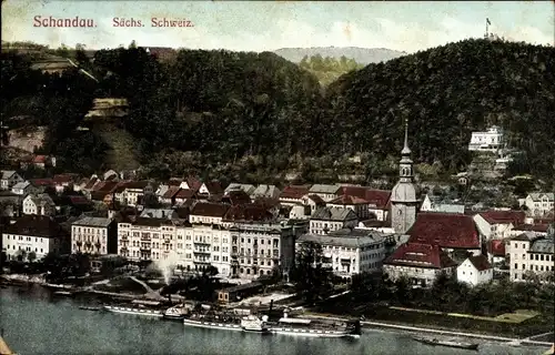 Ak Bad Schandau Sächsische Schweiz, Stadtblick, Salon Dampfer