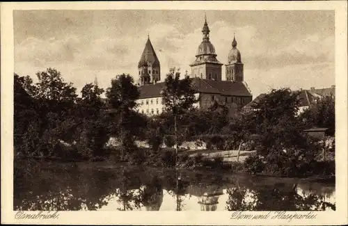 Ak Osnabrück in Niedersachsen. Flusspartie mit Dom