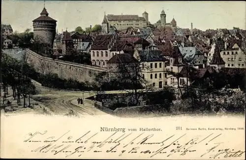 Ak Nürnberg in Mittelfranken, Blick über die Stadt vom Hallertor