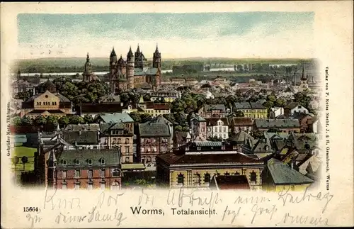 Litho Worms in Rheinland Pfalz, Panoramablick über die Stadt