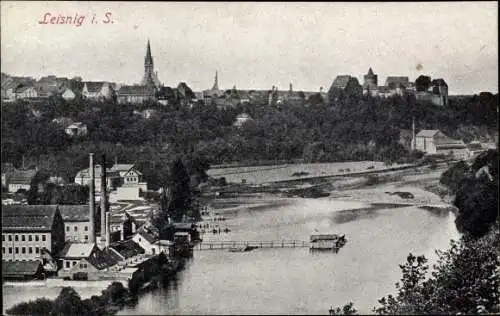 Ak Leisnig an der Mulde Sachsen, Flusspartie, Kirche, Häuser