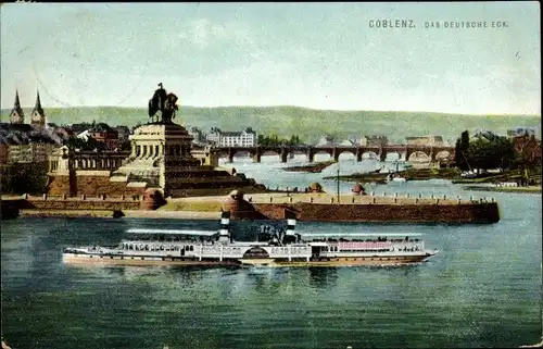 Ak Coblenz, Blick zum Dampfer am Deutschen Eck