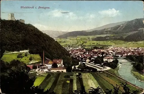 Ak Waldkirch im Breisgau Schwarzwald, Panoramablick, Burgruine