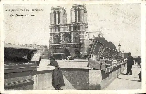 Ak Paris IV., Petits métiers parisiens, Le Bouquiniste, Note Dame