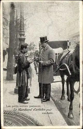 Ak Paris, Petits métiers parisiens, Marchand d'Articles pour cochers