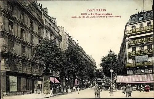 Ak Paris XVIII., La Rue Custine, prise du Boulevard Barbes