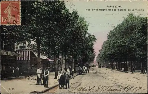 Ak Paris XIX., Rue d'Allemagne face le Marche de la Villette, Cafe Restaurant