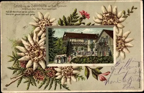 Präge Edelweiß Litho Bad Pyrmont in Niedersachsen, Gruß von der Sennhütte