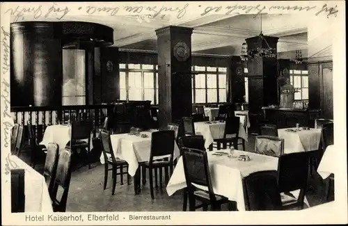 Ak Elberfeld Wuppertal in Nordrhein Westfalen, Hotel Kaiserhof, Bierrestaurant, Innenansicht