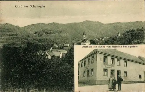 Ak Schelingen Oberrotweil Vogtsburg im Kaiserstuhl, Gesamtansicht, Gasthaus zur Sonne