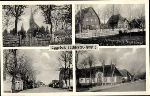 Ak Eggebek Kreis Flensburg, Kirche, Häuser mit Gärten, Straßenansichten