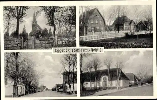 Ak Eggebek Kreis Flensburg, Kirche, Häuser mit Gärten, Straßenansichten