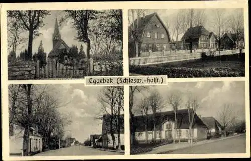 Ak Eggebek Kreis Flensburg, Kirche, Häuser mit Gärten, Straßenansichten