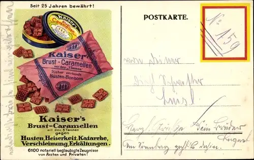 Künstler Ak Kaiser's Brust Caramellen gegen Husten, Reklame