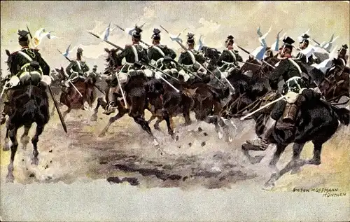 Künstler Ak Hoffmann, Anton, Deutsche Soldaten in Uniformen, Reiter, Ulanen