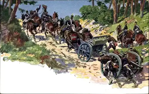 Künstler Ak Hoffmann, Anton, Deutsche Soldaten transportieren Geschütze