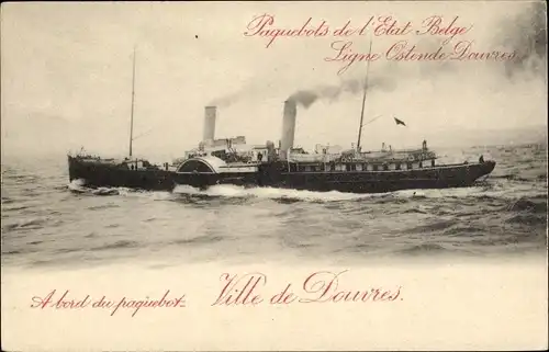 Ganzsachen Ak Belgien, Fährschiff Ville de Douvres, Ligne Ostende Douvres