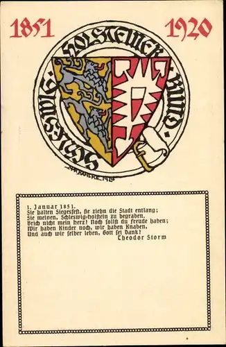 Künstler Ak Kahlke, Max, Schleswig Holsteiner Bund 1851 - 1920, Theodor Storm, Wappen