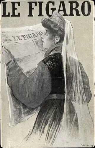 Künstler Ak Le Figaro, Frau liest Zeitung
