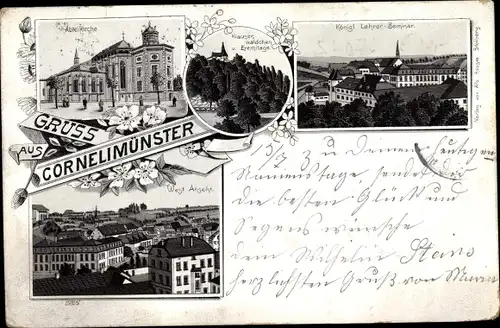 Litho Kornelimünster Aachen Nordrhein Westfalen, Abteikirche, Kgl. Lehrerseminar