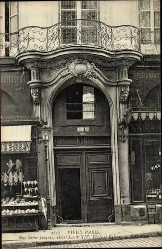 Ak Paris V., Rue Saint Jacques, Hotel Louis XIV., Porte et Balcon