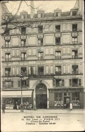 Ak Paris V., Hotel de Londres, Rue Lisse, Boulangerie, Patisserie