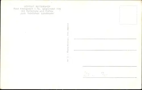 Ak Fischbach Kelkheim im Taunus, Hofgut Rettershof, Reitschule, Kaffee zum fröhlichen Landmann