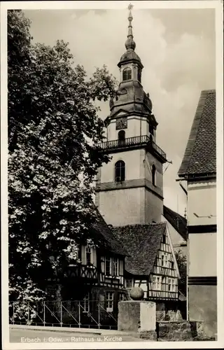 Ak Erbach im Odenwald Hessen, Rathaus und Kirche