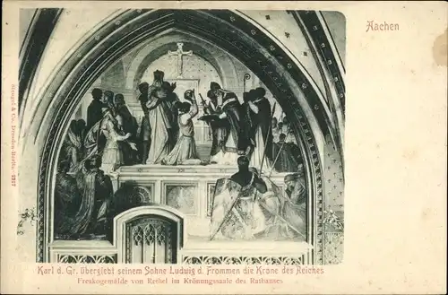 Ak Aachen in Nordrhein Westfalen, Freskogemälde von Rethel im Krönungssaal des Rathauses