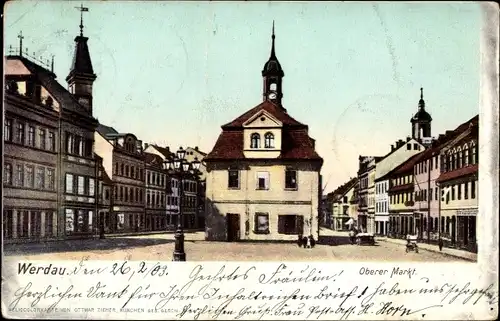 Ak Werdau an der Pleiße in Sachsen, Oberer Markt, Rathaus