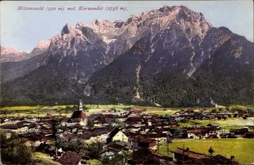 Ak Mittenwald in Oberbayern, Panorama, Karwendel