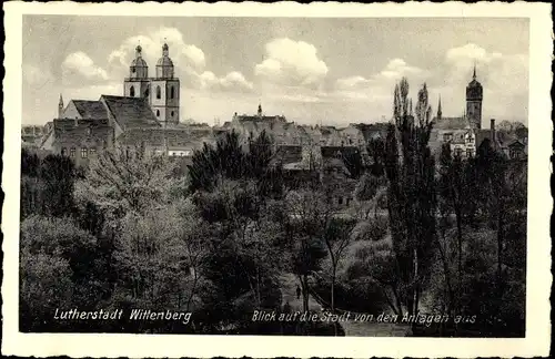 Ak Lutherstadt Wittenberg, Blick auf die Stadt von den Anlagen aus