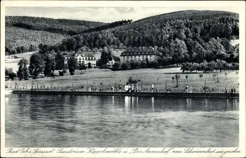 Ak Bad Orb in Hessen, Sanatorium Küppelsmühle und Der Annenhof vom Schwimmbad gesehen