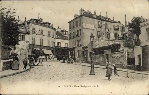 Ak Paris XVIII., Place Ravignan, Kutsche