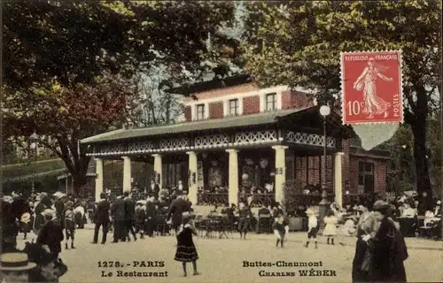 Ak Paris XIX., Le Restaurant Buttes Chaumont