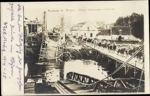 Foto Ak Pontoise lès Noyon Oise, Zerstörte Hängebrücke