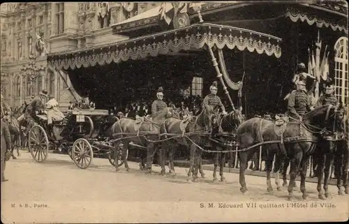 Ak Paris IV., König Eduard VII verlässt das Rathaus,