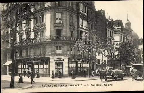 Ak Paris IV., Societe Generale, Agence O, Rue Saint Antoine, Cabinet Weibel