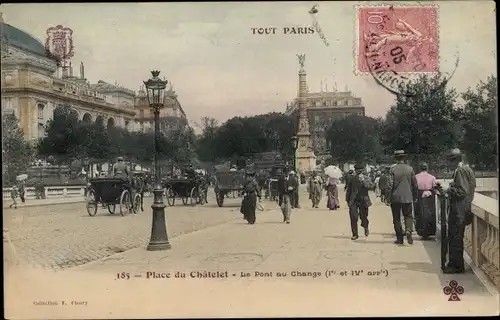 Ak Paris I., Place du Chatelet, le Pont au Change