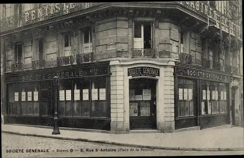 Ak Paris IV., Societe Generale, Bureau O, Rue Saint Antoine, Place de la Bastille