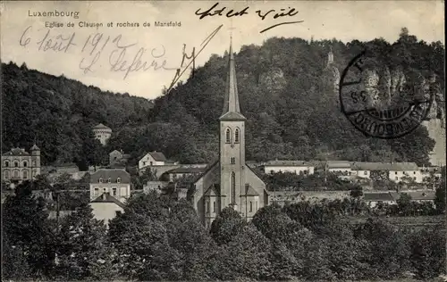Ak Luxemburg, Eglise de clausen et rochers de Mansfeld