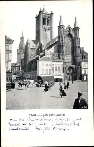 Ak Gand Belgien Ostflandern, Eglise Saint Nicolas,Platz