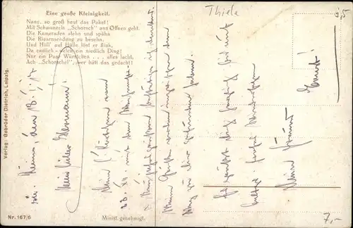 Künstler Ak Thiele, Arthur, Hinter der Front, eine große Kleinigkeit, Soldatenleben