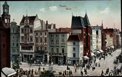 Ak Toruń Thorn Westpreußen, Markt, Straßenpartie, Kaufhaus, Inh. M. S. Leiser, Geschäft