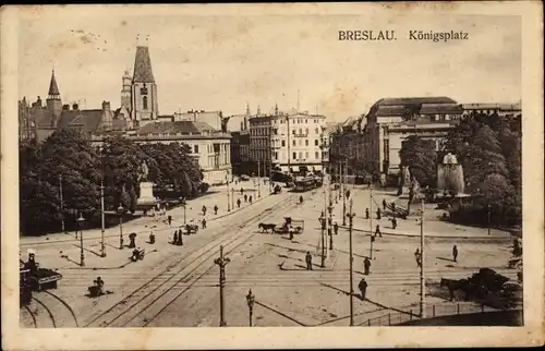 Ak Wrocław Breslau Schlesien, Königsplatz, Plac Jana Pawła II, Bismarckbrunnen