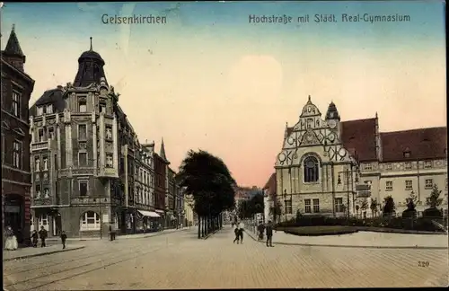 Ak Gelsenkirchen im Ruhrgebiet, Hochstraße mit Städt. Realgymnasium