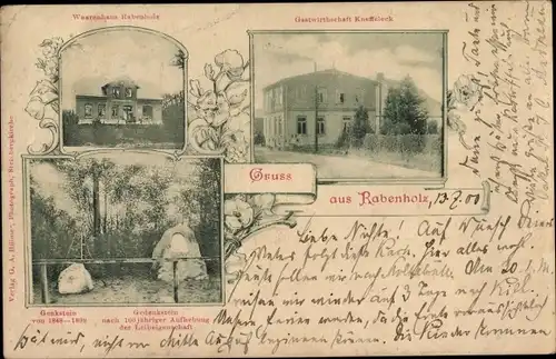 Ak Rabenholz in Schleswig Holstein, Gasthof, Gedenksteine, Warenhaus