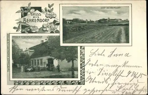 Ak Behrendorf bei Husum Nordsee, Teilansicht, Gasthof Fedder Federsen